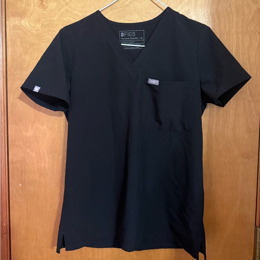 Figs Black V-Neck Short Sleeve Scrub Top XS